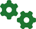 Two green gears are shown on a green background.